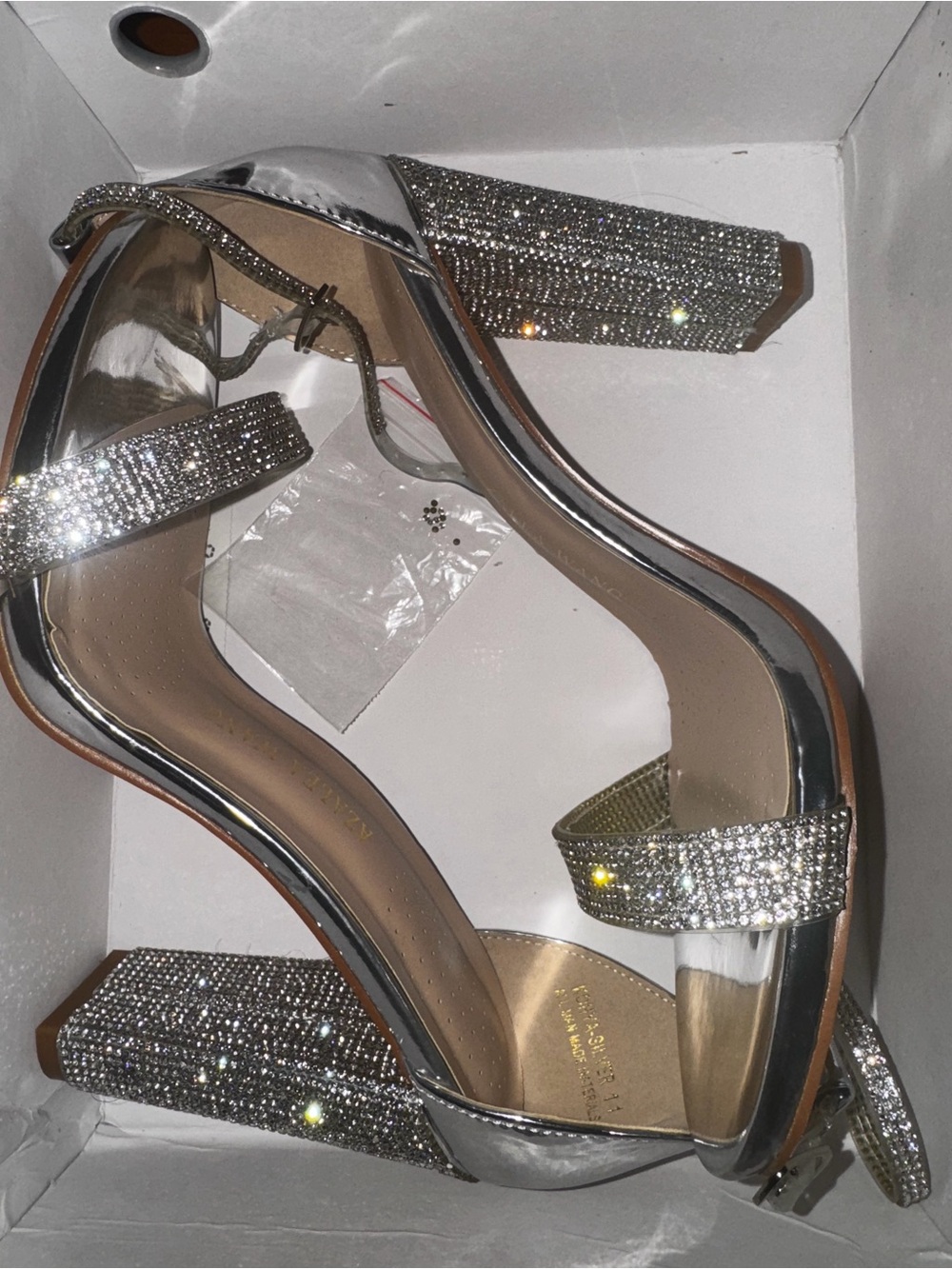 Crystal Embellished Silver Block Heels
